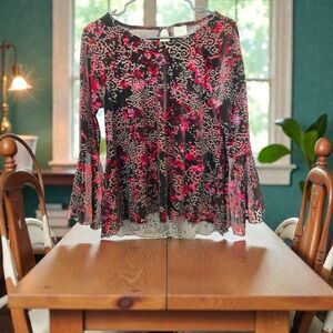 Cupio Burnout Velvet Bell Sleeve Women's Top sz S/P Whimsigoth Fairy Boho Dark